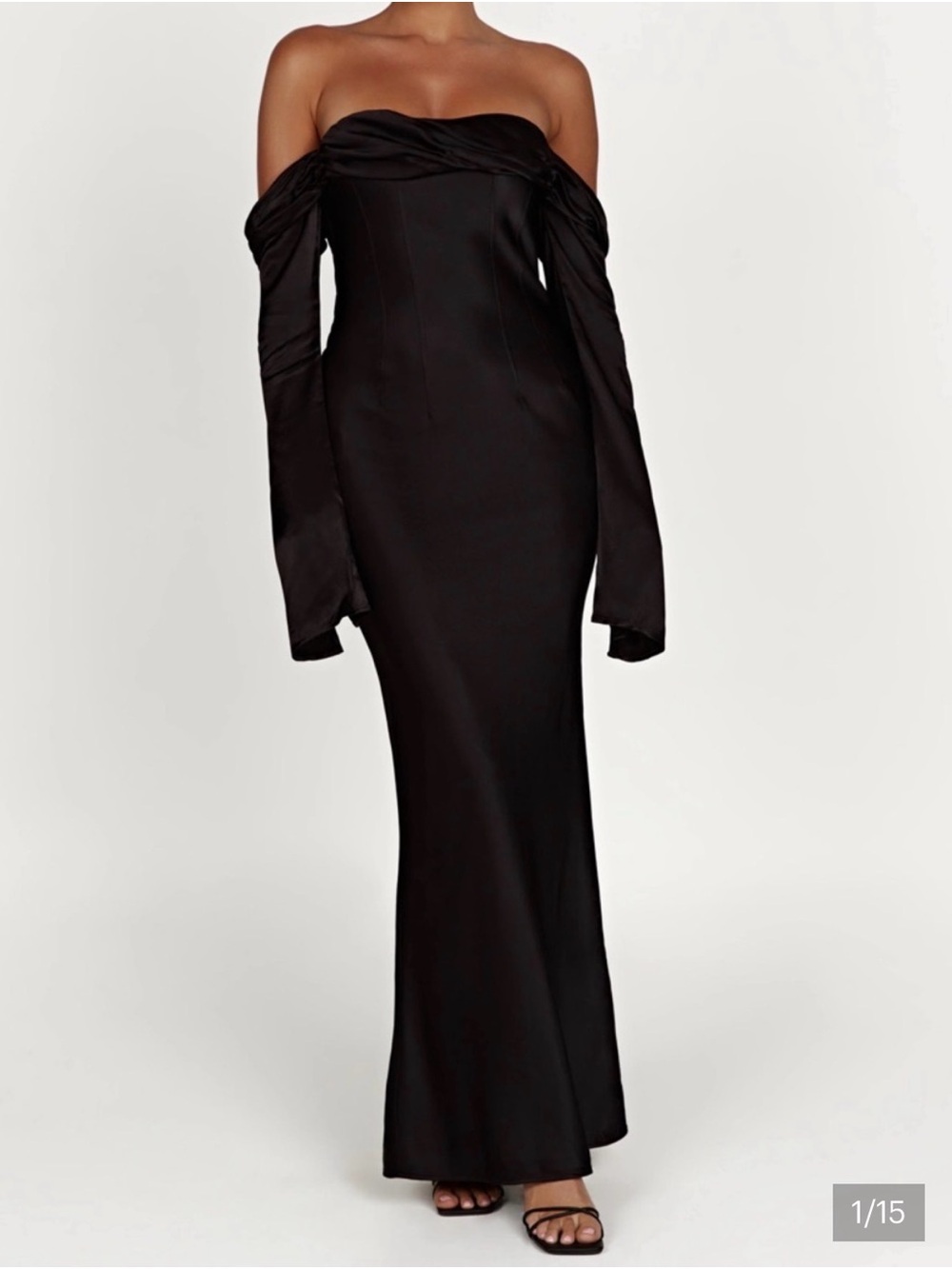 Meshki Giselle Black Strapless Off-Shoulder Evening Gown